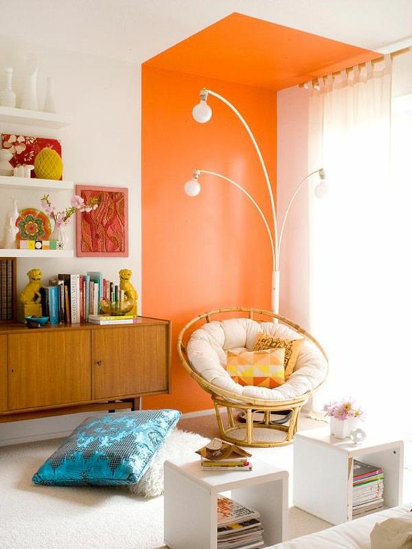 sisustusideoita olohuoneen huonekalut seinän väri oranssi väri aksentti