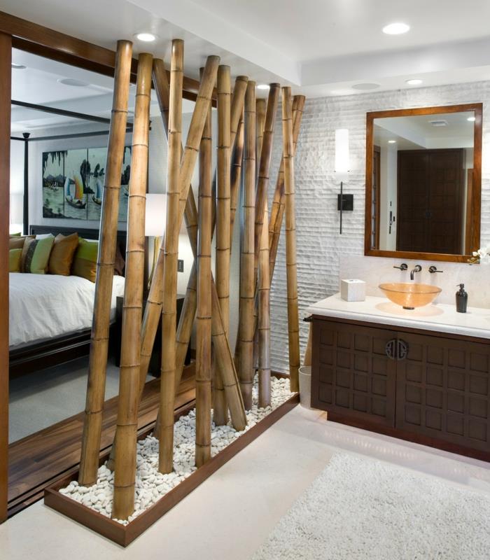 ideoita huonejakaja verho huonejakajahylly valkoinen sisustusseinä bambu tikkuja paksu