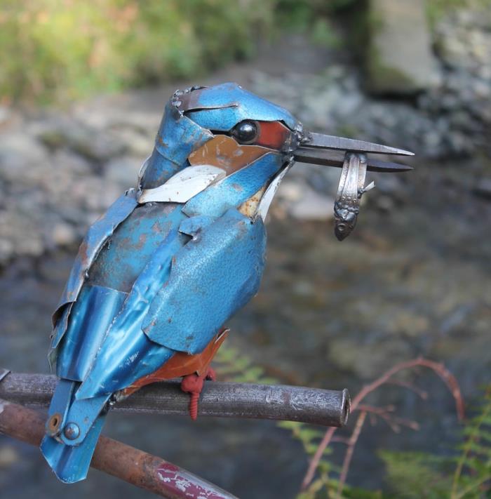 kierrätys tinker metalli veistos lintu sininen eläinten hahmo taidetta