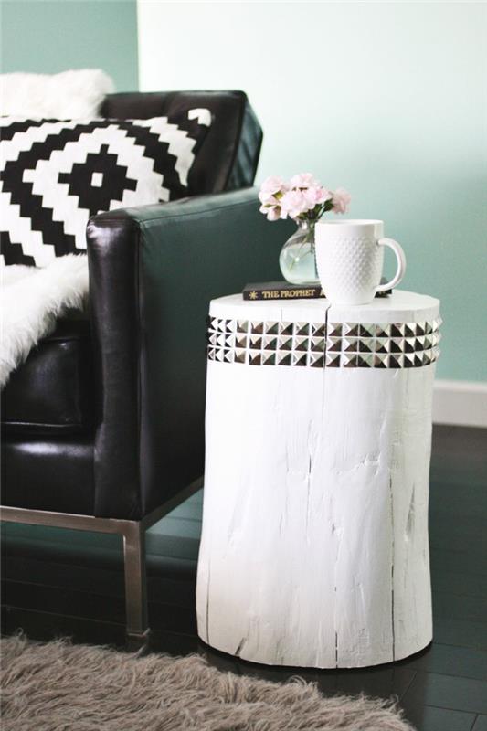 kierrätys huonekalut sivupöytä puu kanto valkoinen väritys eläviä ideoita