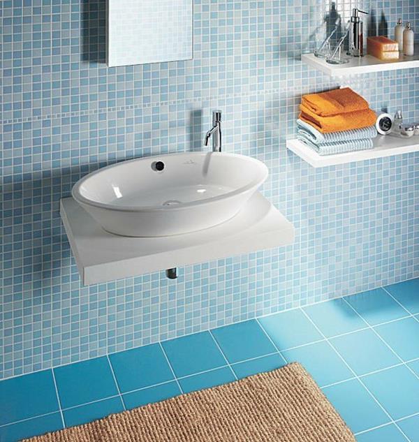 hyllyt laatta mosaiikki sininen pesuallas kylpyhuone