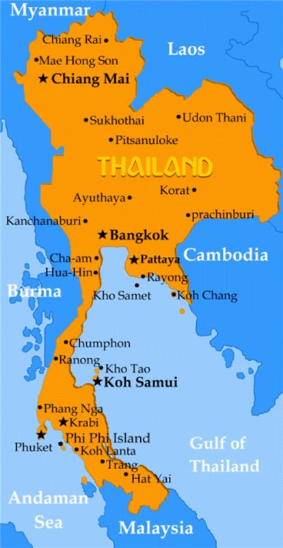 matka Thaimaahan edestakainen kartta Thaimaa