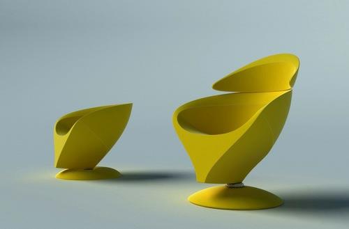 futuristinen nojatuoli suunnittelee keltaista koristeellista roolipeliä
