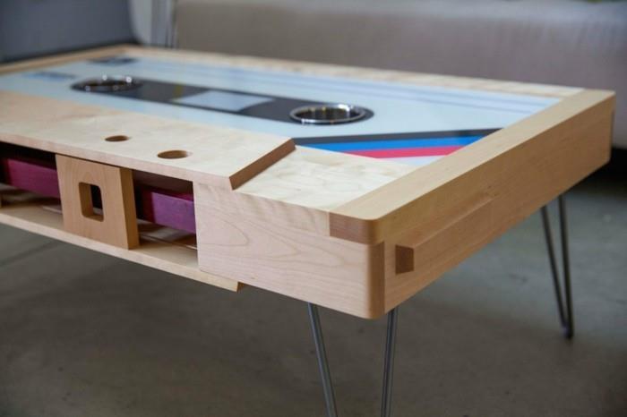 retro sohvapöytä puinen kasettisuunnittelu