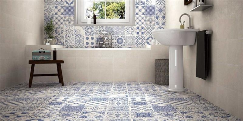 retro laatat kylpyhuone kaunis kuvio sininen valkoinen