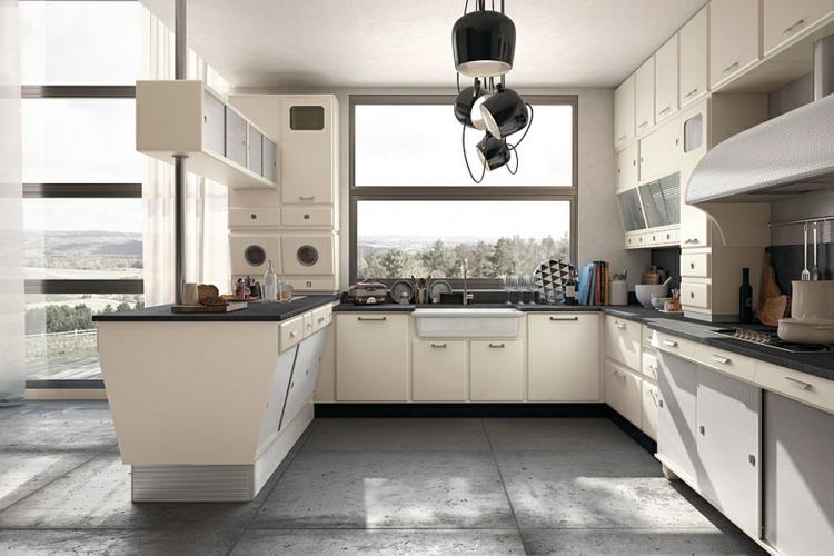 retro keittiön suunnittelu vintage 50 -luvun design -keittiökaapit suunnittelija -riippuvalaisimet