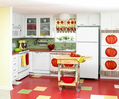 retro keittiö punainen lattia keittiö peili puutarha tyyli
