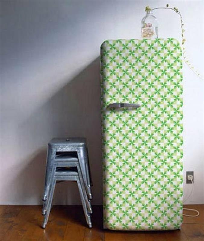 retro jääkaappi geometrinen kuvio vihreä valkoinen