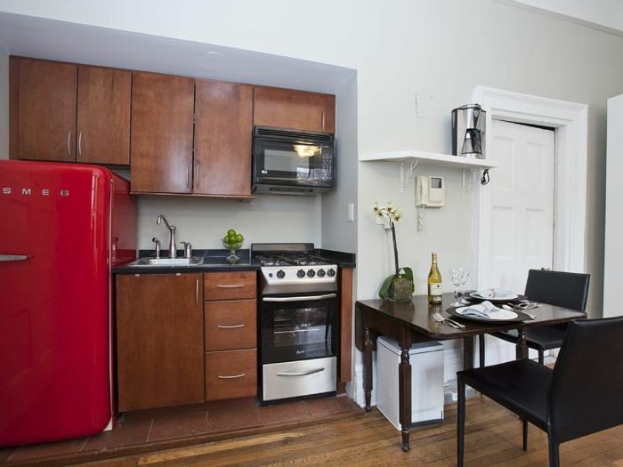 retro jääkaappi punainen muotoilu perustaa pieni keittiö