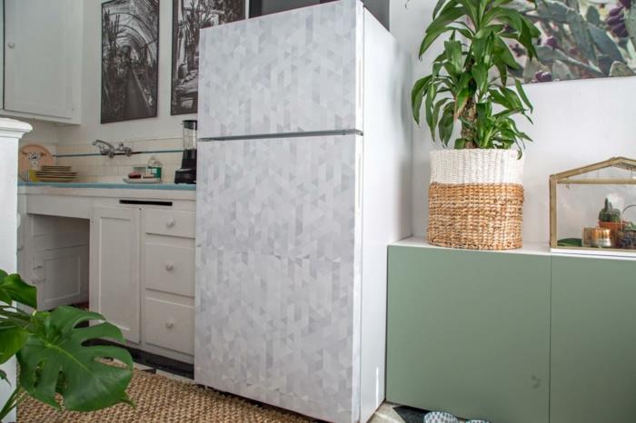 suunnittele oma retro jääkaappi valkoinen harmaa geometrinen kuvio