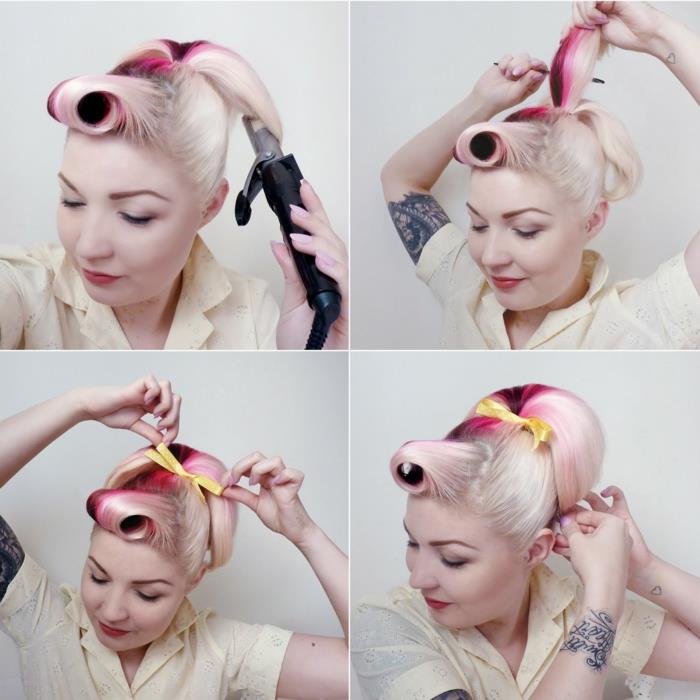 rockabilly kampaus retro näyttää vaaleat hiukset kiinnitetty kampauksen tee se itse
