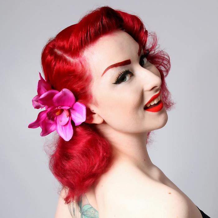 rockabilly kampaus punaiset hiukset retro näyttää orkidea