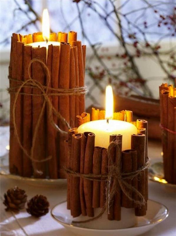 romanttiset elävät diy -kynttilät ideoita kanelitangot
