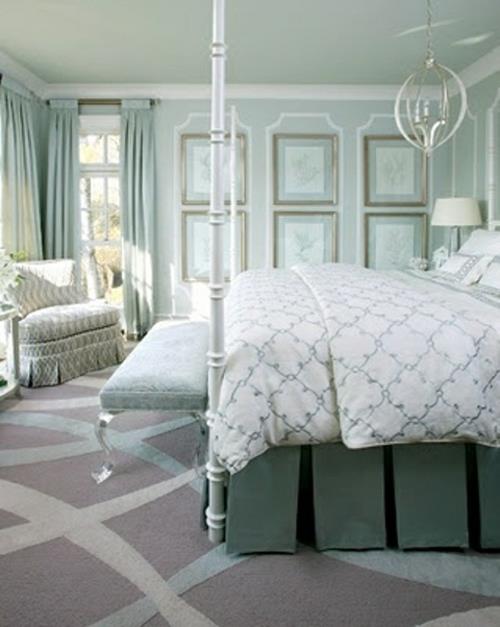 romanttinen makuuhuone suunnittelee pastellivärit vaaleanvihreä