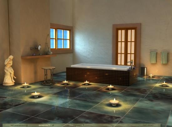 romanttinen kylpyhuone koristeellisella lasilaatalla