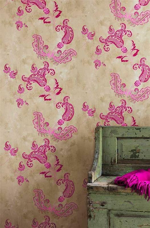 vaaleanpunainen paisley -kuvio seinän suunnitteluun