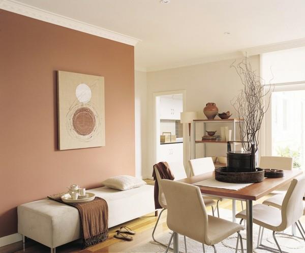 vaaleanpunaiset ruskeat sävyt seinän värit ruokasalissa