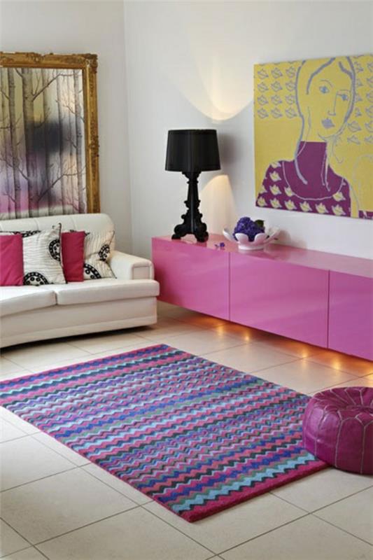vaaleanpunainen vaaleanpunainen sisustuselementit violetti matto vaaleanpunainen värisuunnittelu