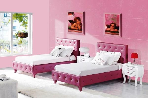 vaaleanpunainen makuuhuoneen nahkasänky