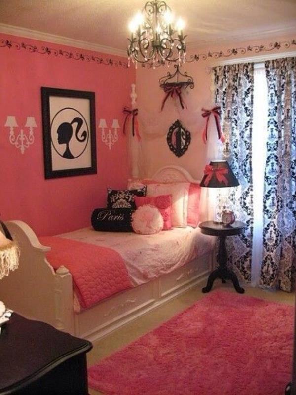 vaaleanpunainen makuuhuone yhden hengen vuode naisellinen