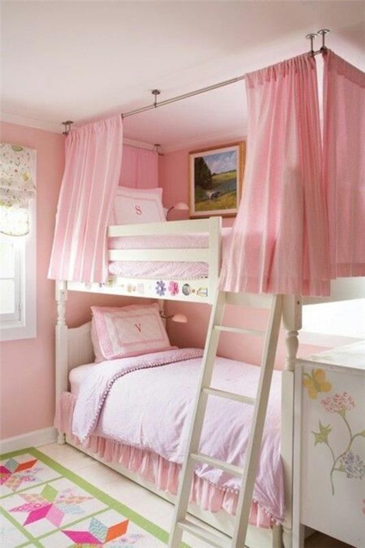 vaaleanpunainen makuuhuone kerrossänky lastenhuone