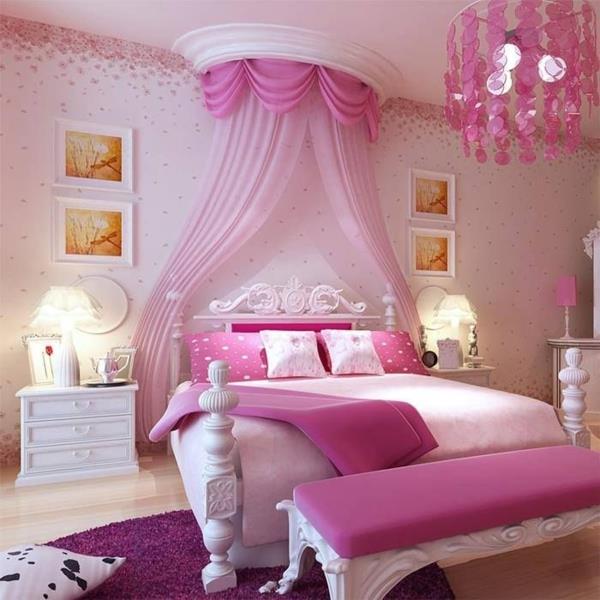 vaaleanpunainen makuuhuoneen katosvuode prinsessa