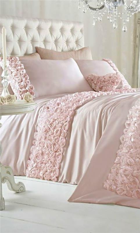 vaaleanpunainen makuuhuoneen kangas ruusut kristallikruunu