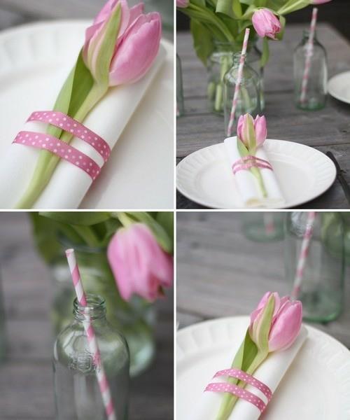 vaaleanpunainen tulppaani lasi pääsiäinen koristelu pöytäkoriste kevät tyylikäs
