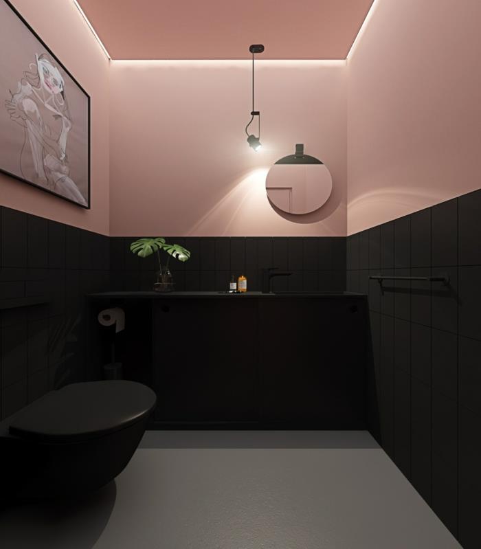 vaaleanpunaiset sävyt seinämaalaus kylpyhuone
