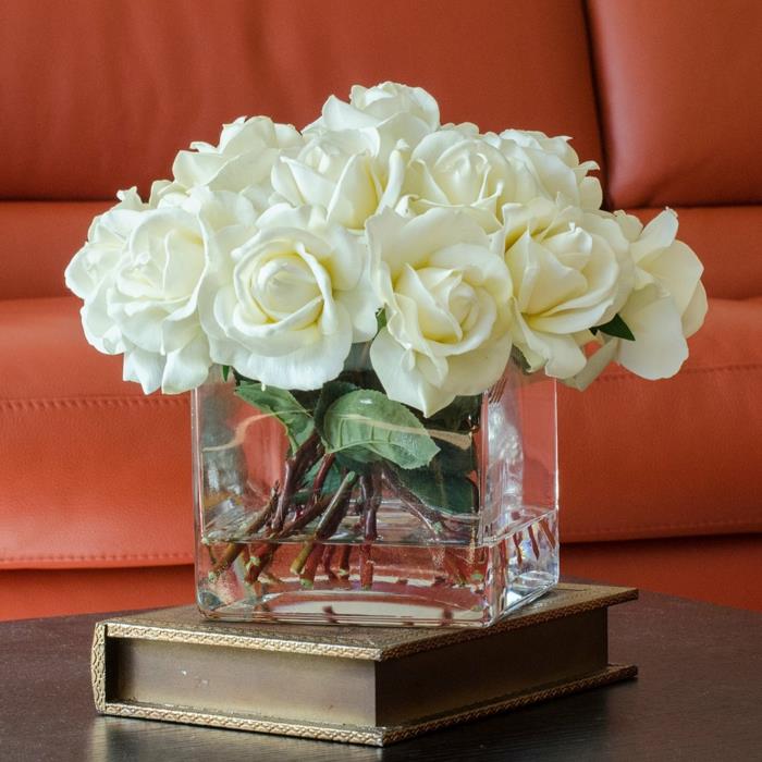 ruusu koriste lasi maljakko valkoiset kukat