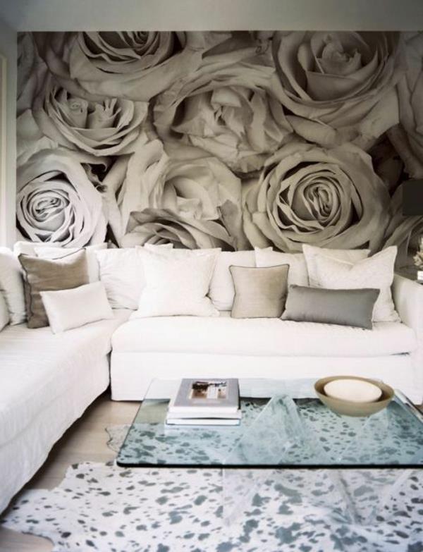 ruusu tapetti olohuoneen seinän muotoilu turkis matto