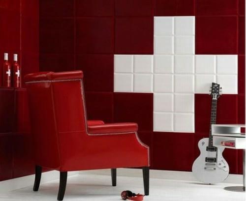 punainen valkoinen sisustus sisustus kiiltävä nahka nojatuoli neliöt seinäpäällyste