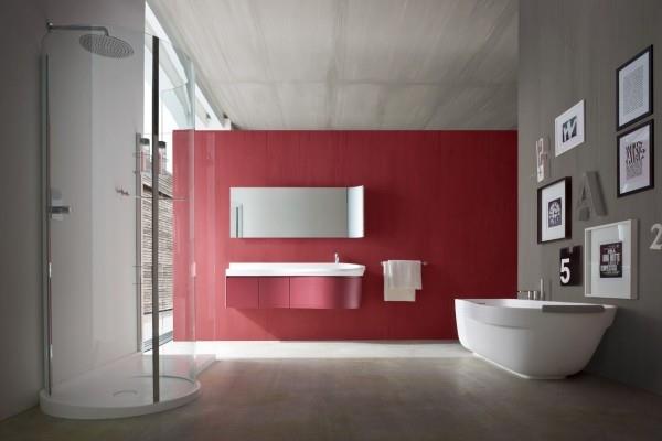 punaisen aksentin seinän kylpyhuoneen suunnitteluideoita