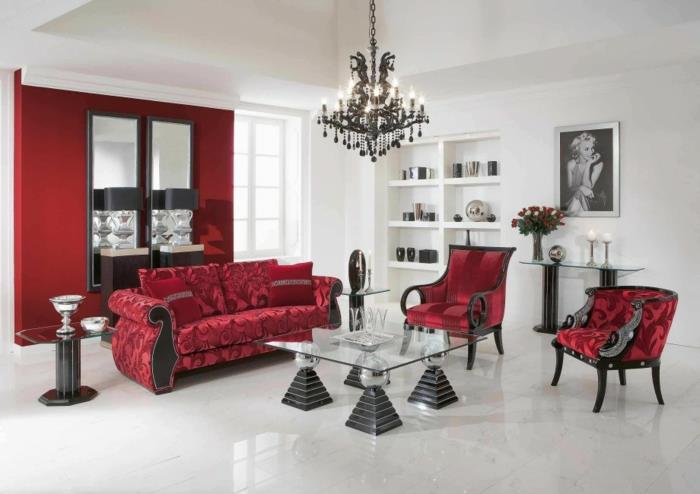 punaiset sohvat ylellinen olohuoneen lasinen sohvapöytä