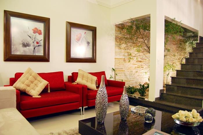 punaiset sohvat olohuone sisustus tuoreita kuvia koriste -esineitä