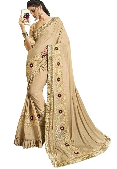 Party Wear Ruffle Lycra Saree