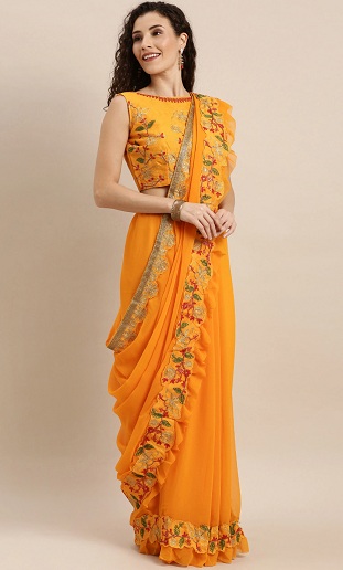 Ruffled Border Silk Saree