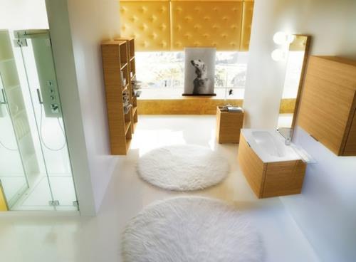 pyöreä pehmeä matto valkoinen kylpyhuoneen nahka keltainen yksityisyysnäyttö