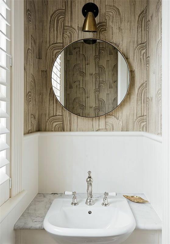 pyöreä kylpyhuoneen peili epätavallinen seinän suunnittelu pienen kylpyhuoneen ideoita