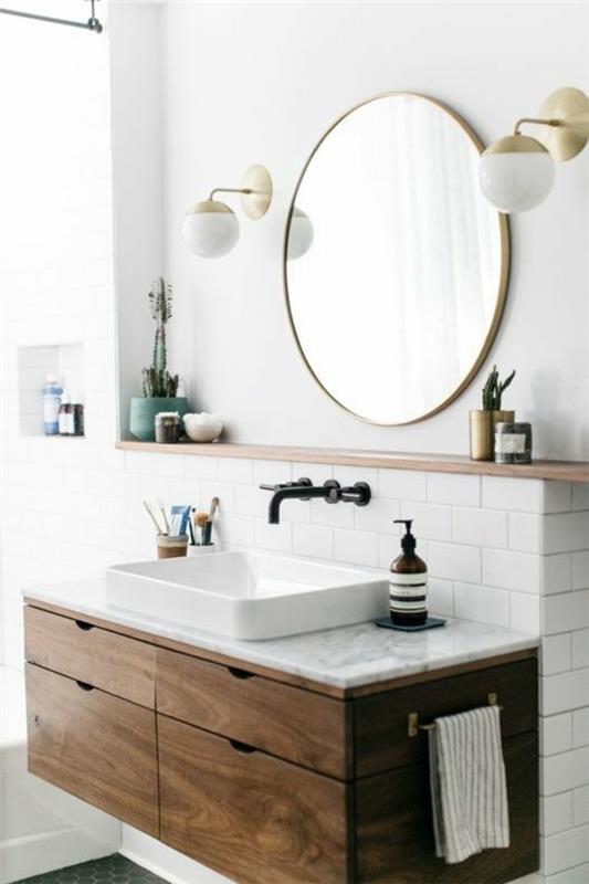 pyöreä kylpyhuoneen peili suunnittelu valkoinen kylpyhuone laatat moderni alaosa