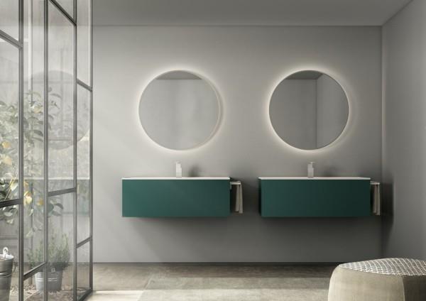 pyöreä kylpyhuoneen peili moderni kylpyhuoneen suunnittelu neutraaleilla väreillä