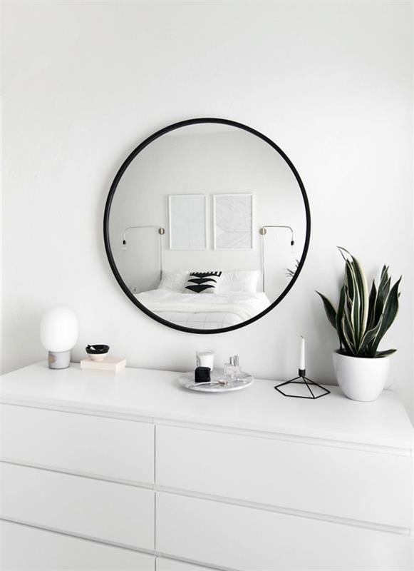 pyöreä kylpyhuoneen peili valkoinen kylpyhuoneen koristekasvi