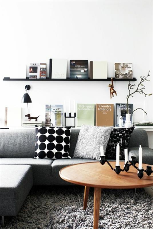 pyöreä sohvapöytä puu olohuoneen sisustusideoita moderni