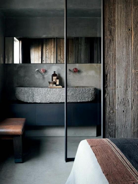 maalaismainen puu kivi pesuallas lasiovi kylpyhuoneen kylpyhuonekalusteet