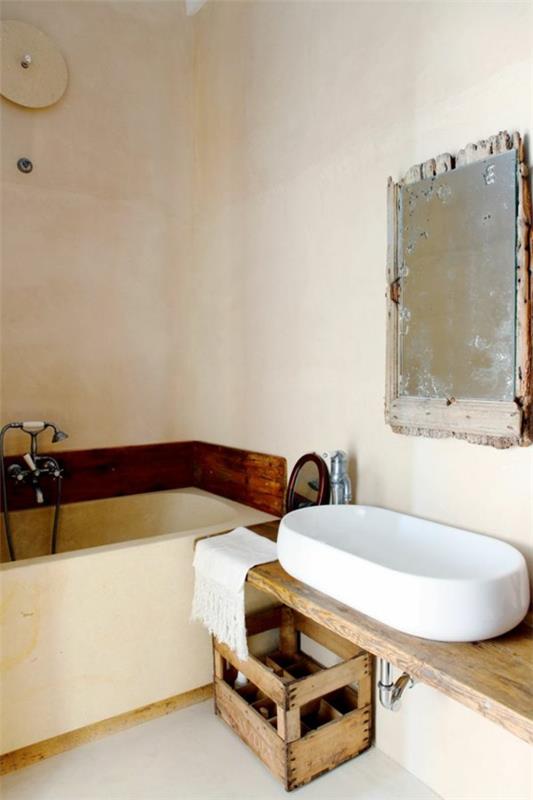 maalaismainen DIY kylpyhuonekalusteet kylpyhuone puulaatikko kylpyamme seinäpeili
