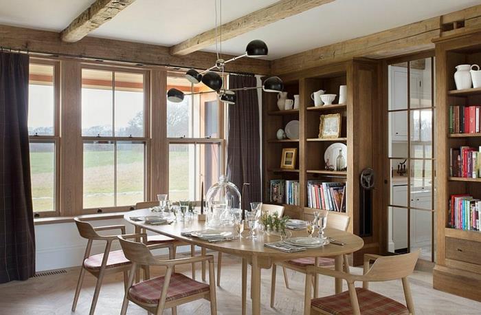 maalaismainen huonekalut ruokasali ruokapöytä puu tuolit moderni