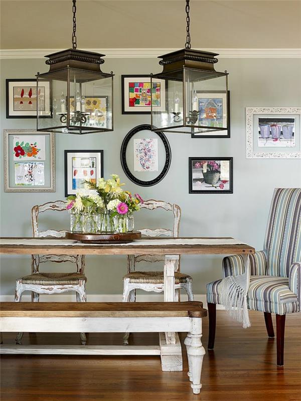 huonekalut ruokasali maalaismainen ruokapöytä puu penkki