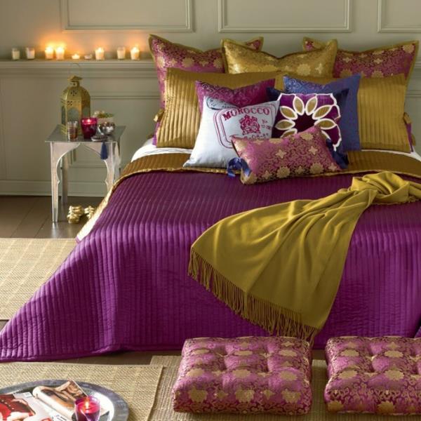 satiini violetti lila lime vihreä vuodevaatteet marokkolainen makuuhuone