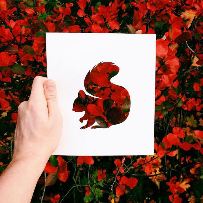 Paperileikattu malli orava punaiset syksyn lehdet