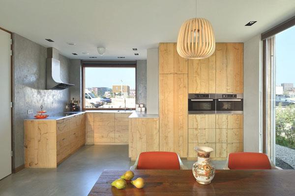 tyylikäs moderni puukeittiö suunnittelee ruokasalin u -muotoiset huonekalut